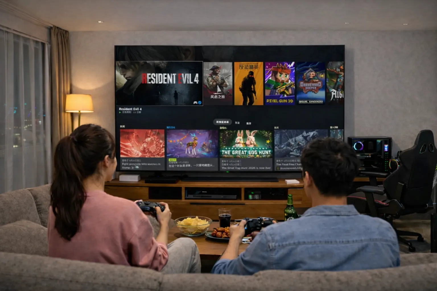 AeroCore OS 客厅游戏主机场景预览